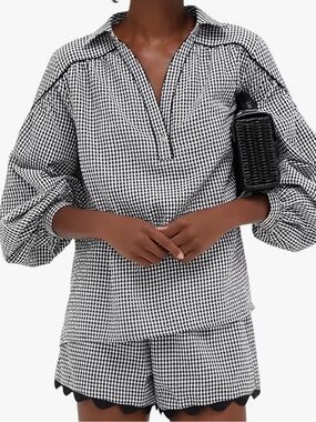 Amazon Women's Black & White Gingham Button-Down Shirt and shorts